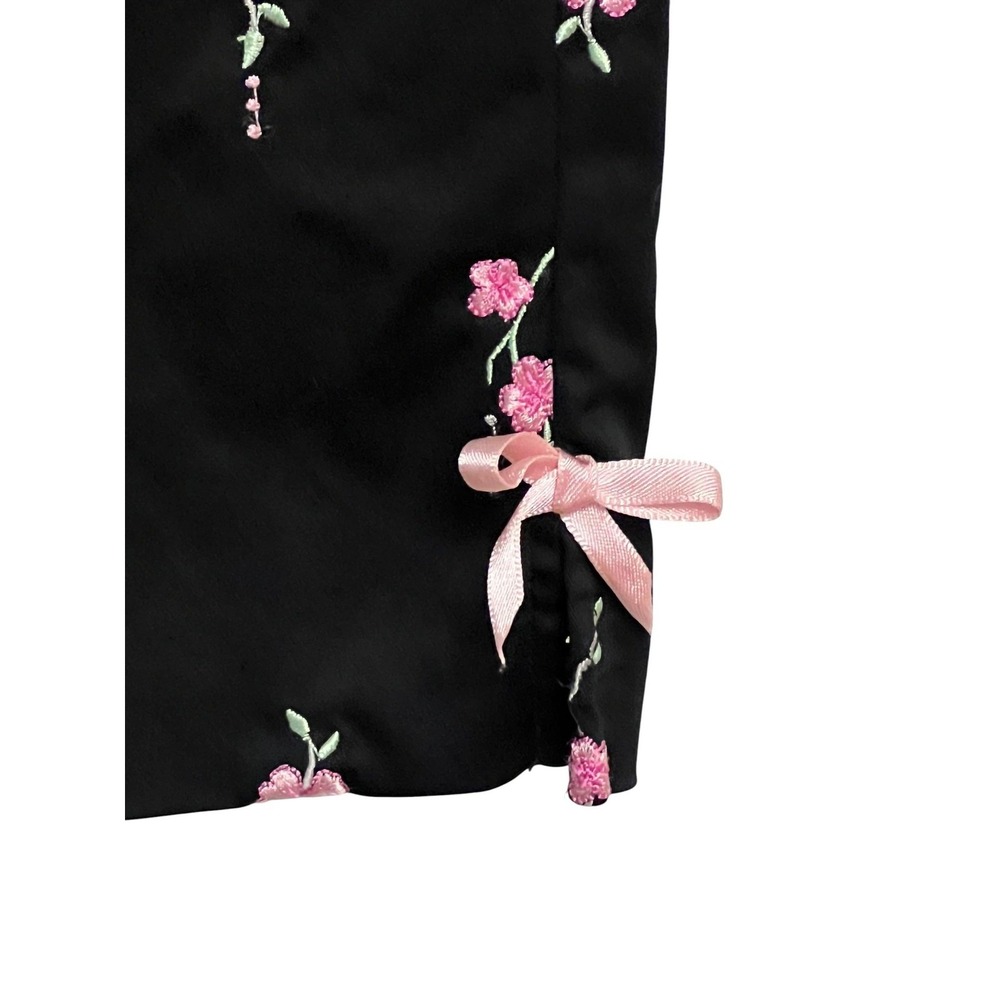 Island Republic Pants Womens 6 Black Embroidered Floral Bow Hem Stretch Twill - Picture 6 of 8